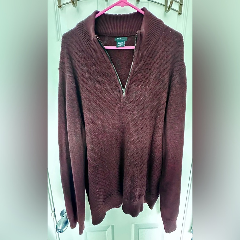 Calvin Klein Jeans Half-Zip Sweater- XXL- Burgundy/Black Heather look